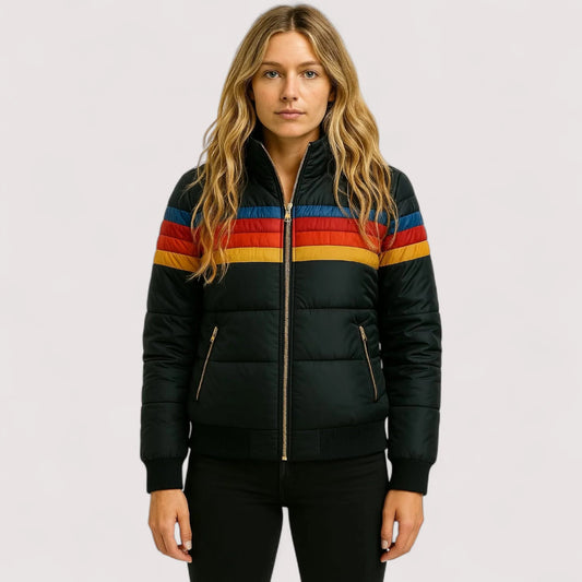 Women's Black Puffer Jacket Insulated Hooded Winter Coat 1