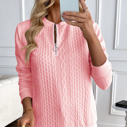 Women's Cable Knit Zip Up Long Sleeve Pullover Sweater - Fitted