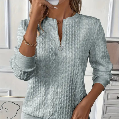 Women's Cable Knit Zip Up Long Sleeve Pullover Sweater - Fitted