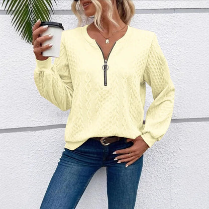 Women's Cable Knit Zip Up Long Sleeve Pullover Sweater - Fitted