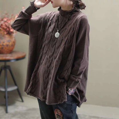 Women's Cable knit Turtleneck Sweater - Soft Oversized