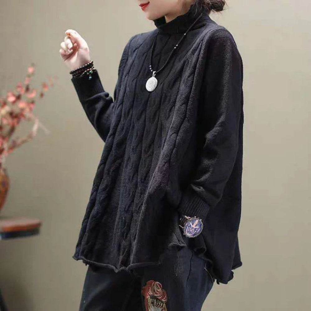 Women's Cable knit Turtleneck Sweater - Soft Oversized