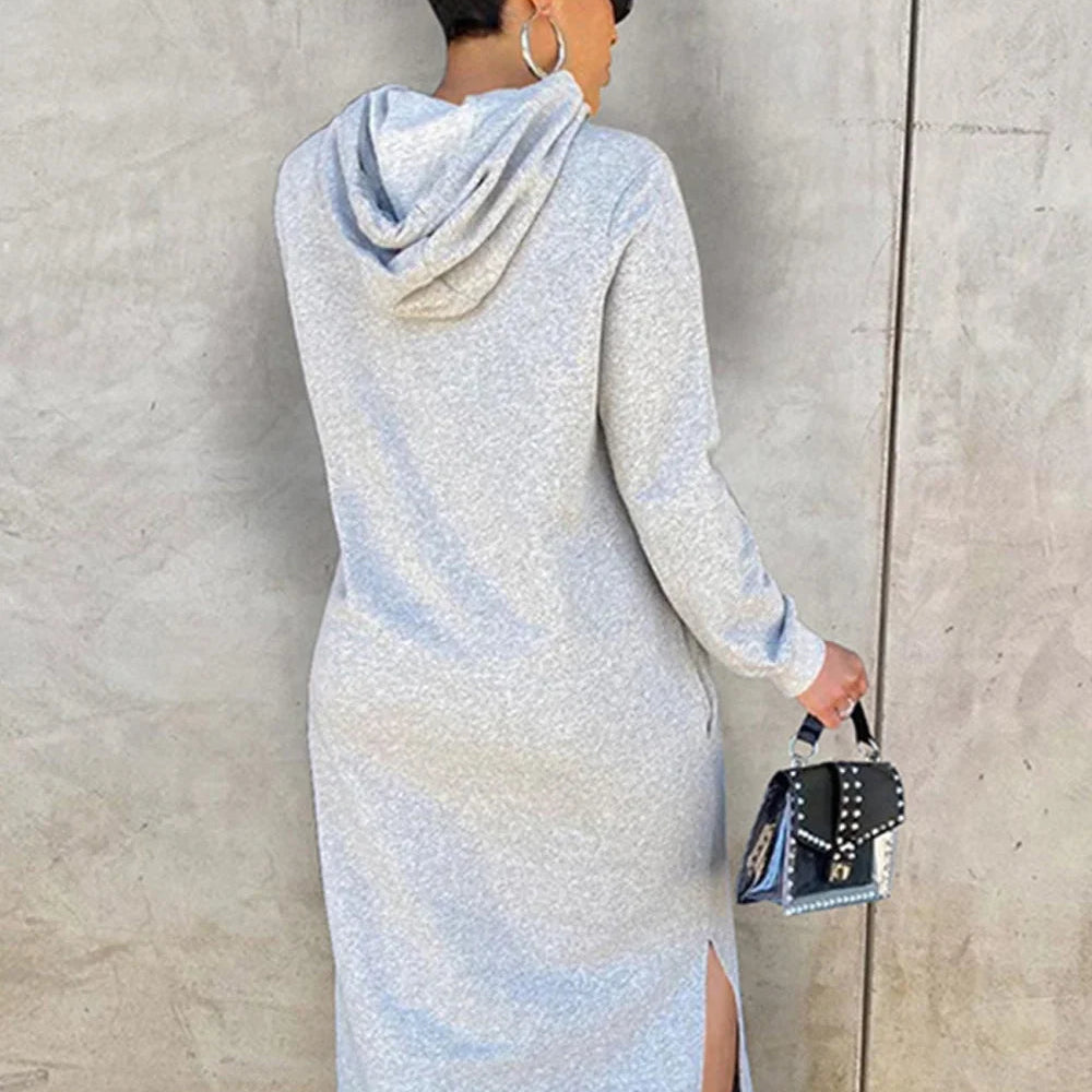 Women's Casual Long Hoodie Dress - Streetwear Relaxed Maxi