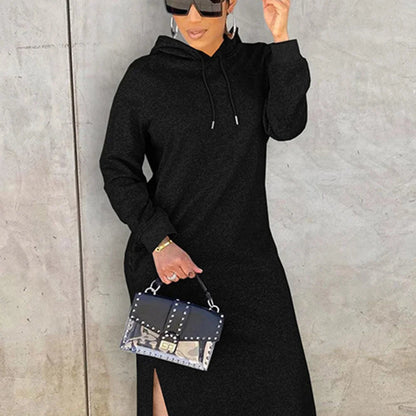 Women's Casual Long Hoodie Dress - Streetwear Relaxed Maxi