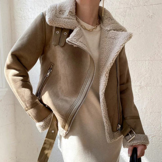 Women's Coats Faux-Leather Jacket Belted Hem 1