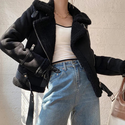 Women's Coats Faux-Leather Jacket Belted Hem 5