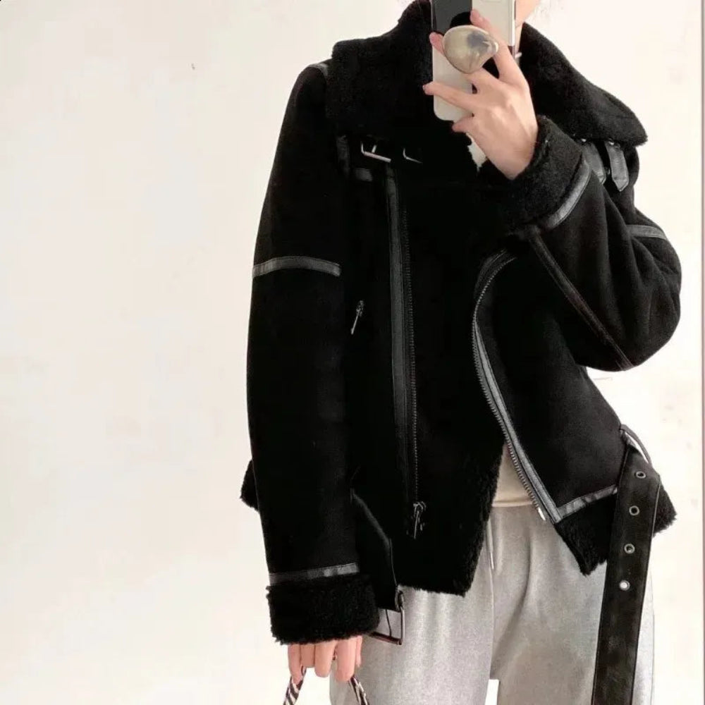 Women's Coats Faux-Leather Jacket Belted Hem 6