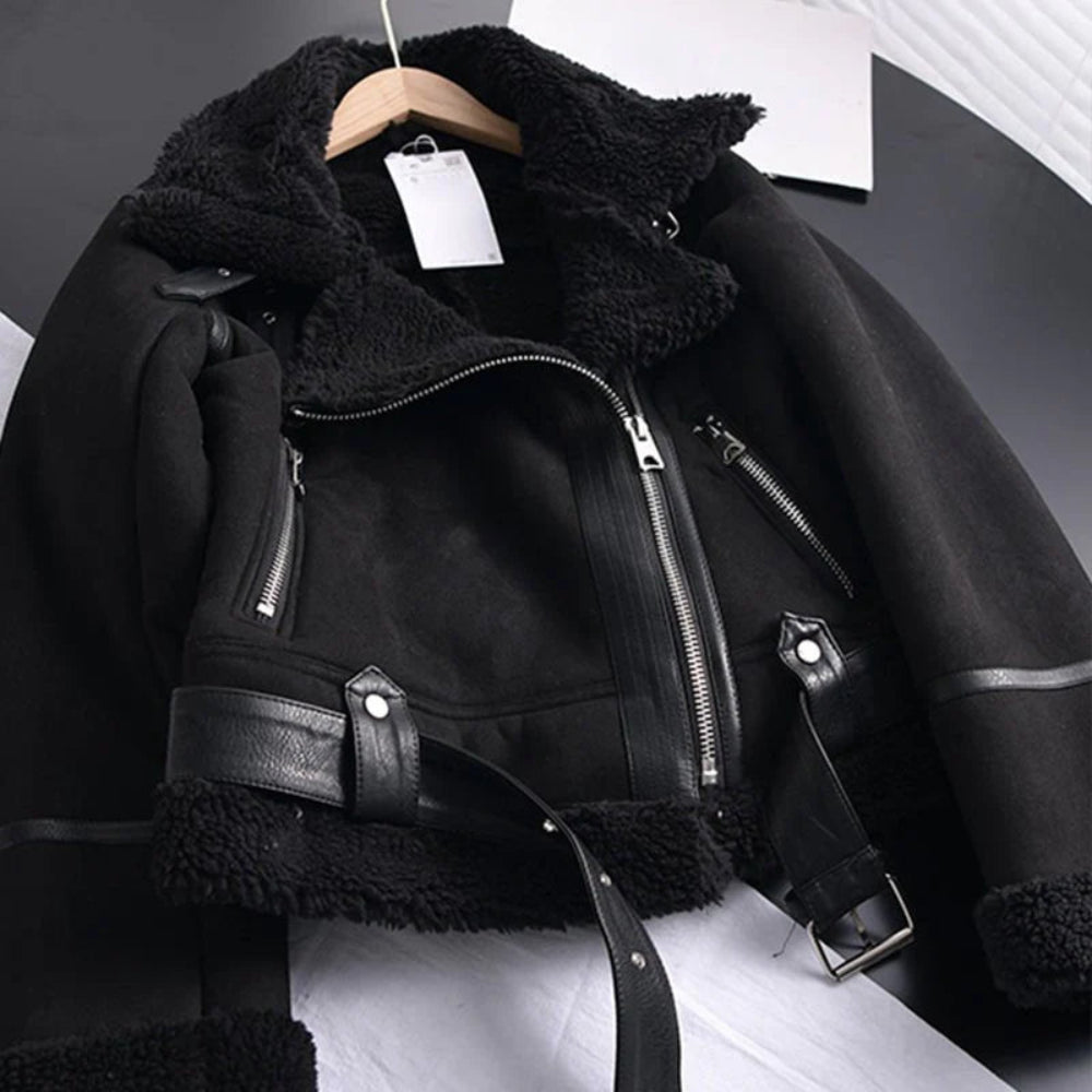 Women's Coats Faux-Leather Jacket Belted Hem 8