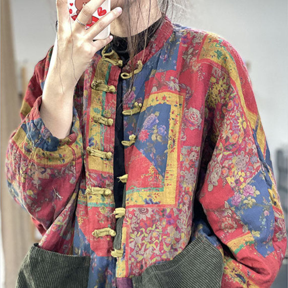 Women's Coats Vintage Long Sleeve Pockets Button Print 3