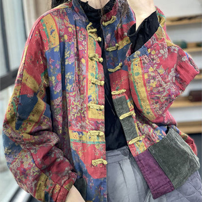 Women's Coats Vintage Long Sleeve Pockets Button Print 4