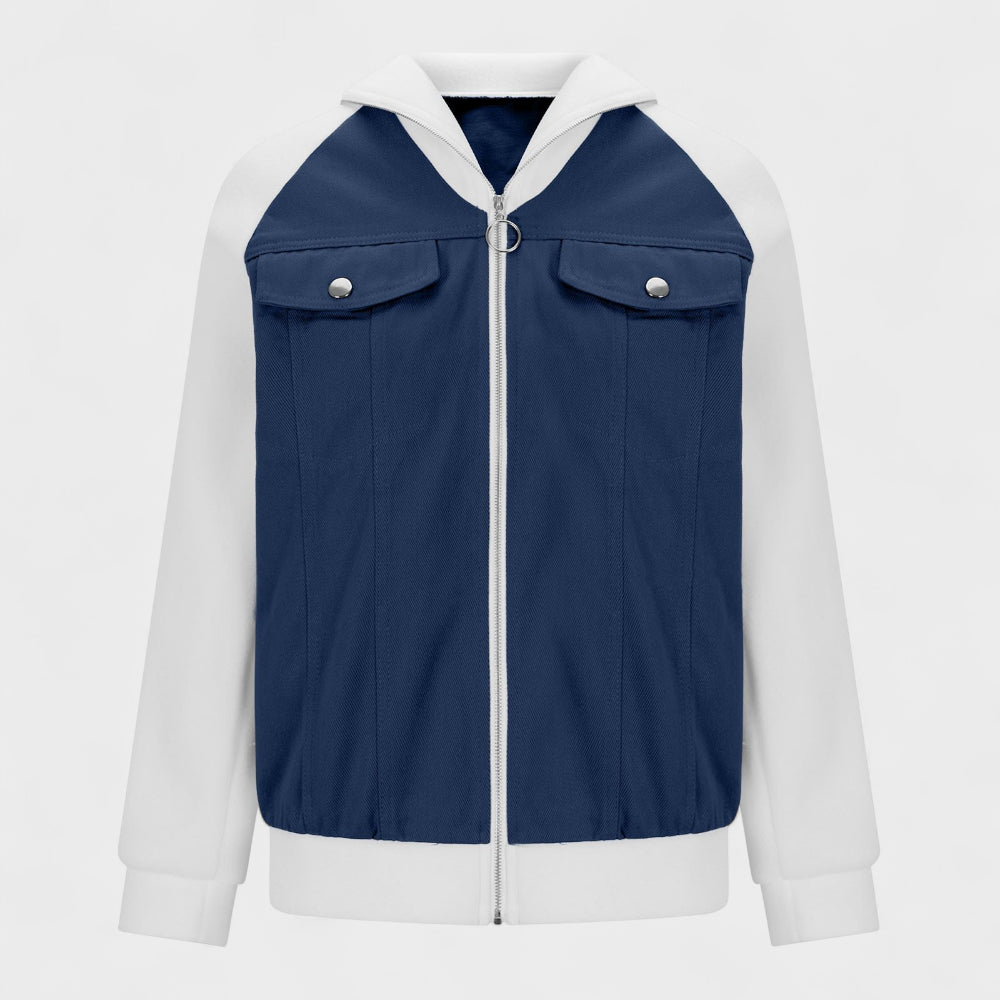 Women's Denim Sherpa Jacket - Mixed Material Bomber Style