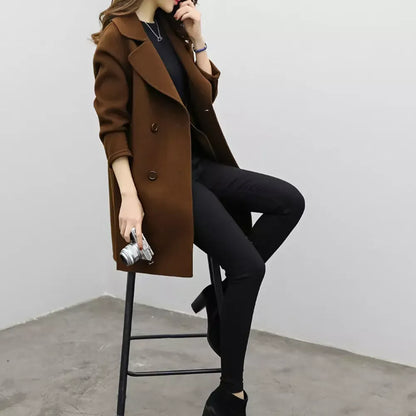 Women's Double Breasted Long Trench Coat - Classic Style