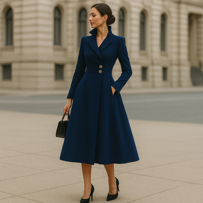 Women’s Elegant Long Trench Coat Dress – Tailored Formal Maxi