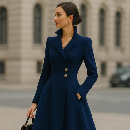 Women’s Elegant Long Trench Coat Dress – Tailored Formal Maxi