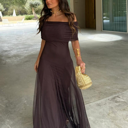 Women's Elegant Off Shoulder Formal Evening Dress - Maxi