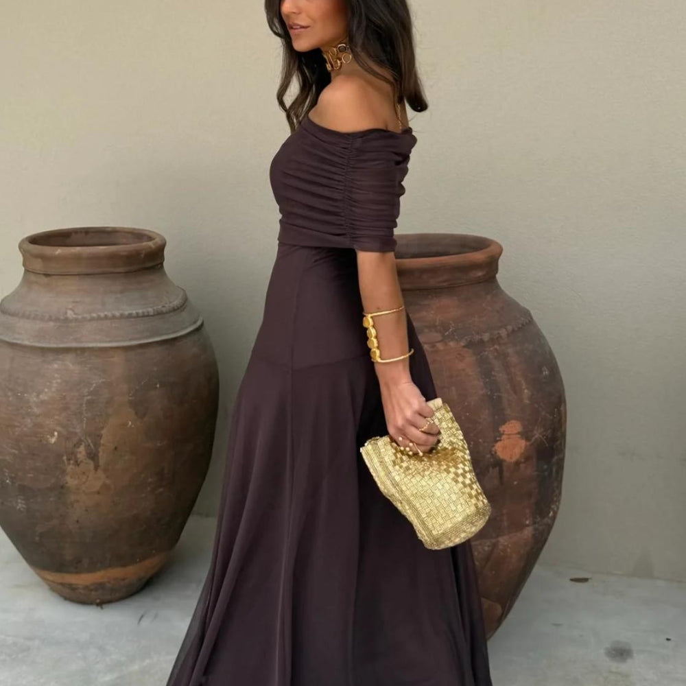 Women's Elegant Off Shoulder Formal Evening Dress - Maxi