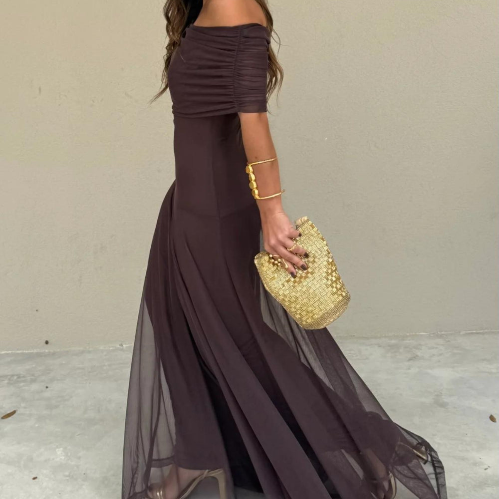 Women's Elegant Off Shoulder Formal Evening Dress - Maxi
