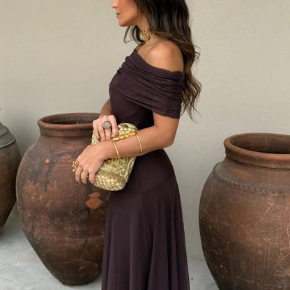 Women's Elegant Off Shoulder Formal Evening Dress - Maxi