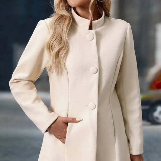 Women's Elegant Wool Blend Winter Coat - Long Buttoned