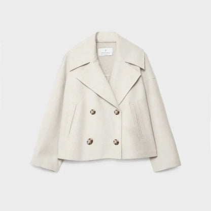 Women's Elegant Wool Short Coat - Double-Breasted Tailored