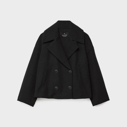 Women's Elegant Wool Short Coat - Double-Breasted Tailored