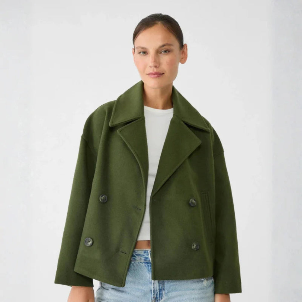 Women's Elegant Wool Short Coat - Double-Breasted Tailored