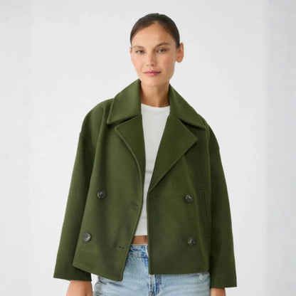 Women's Elegant Wool Short Coat - Double-Breasted Tailored