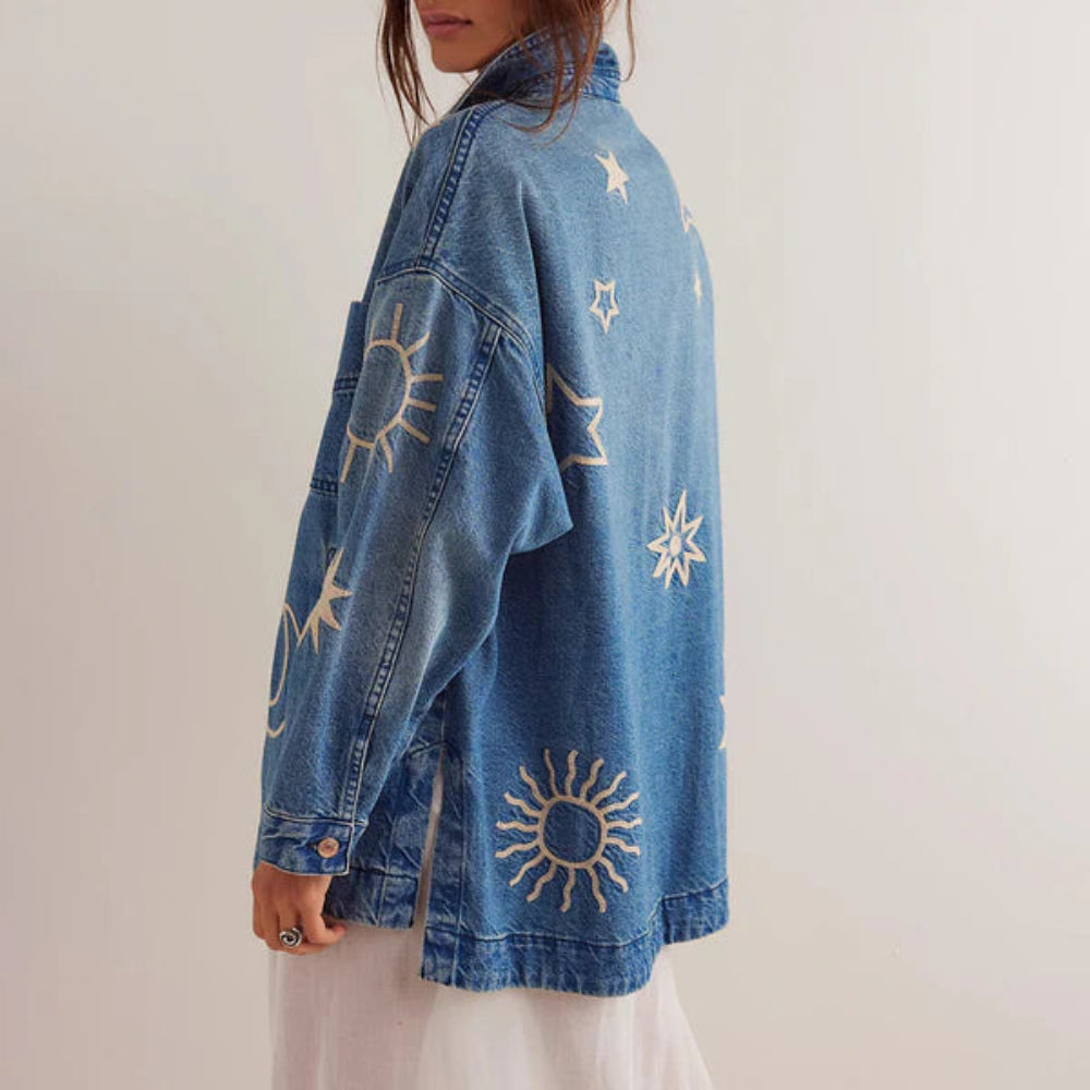 Women's Embroidered Denim Jacket - Oversized Boho Style