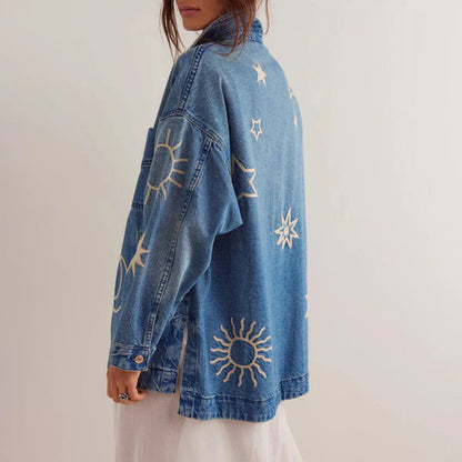 Women's Embroidered Denim Jacket - Oversized Boho Style