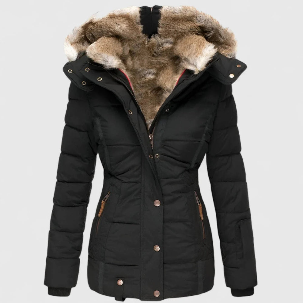 Women’s Faux Fur Hooded Winter Puffer Jacket - Warm Insulated
