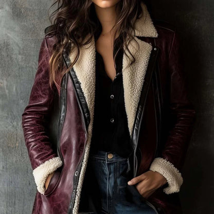 Women's Faux Leather Jacket - Fur Collar Zip Closure