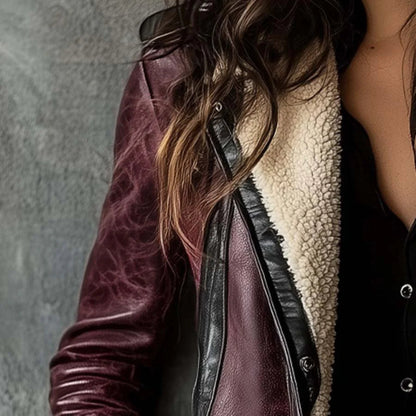 Women's Faux Leather Jacket - Fur Collar Zip Closure