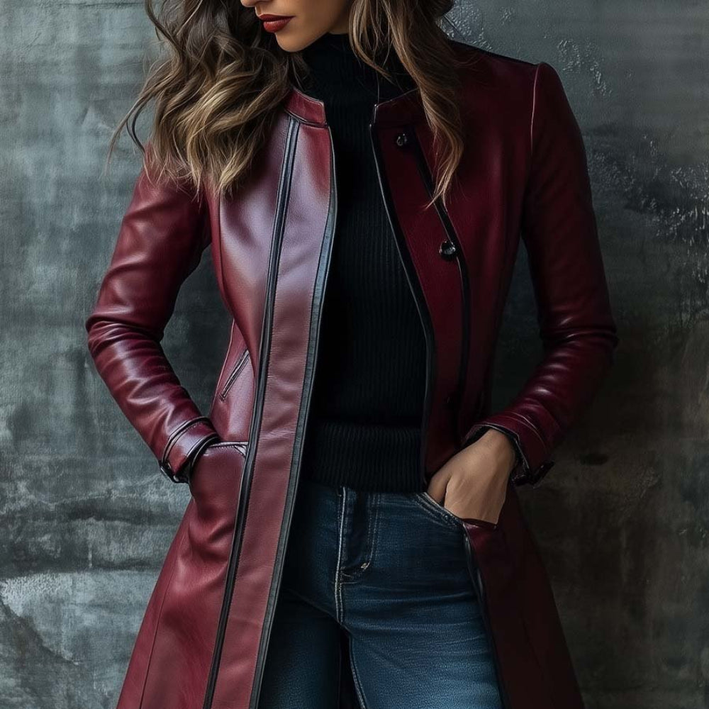 Women's Faux Leather Jacket - Fur Collar Zip Closure