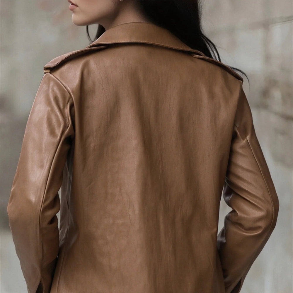 Women's Fitted Faux Leather Jacket - Stylish Zip Pockets