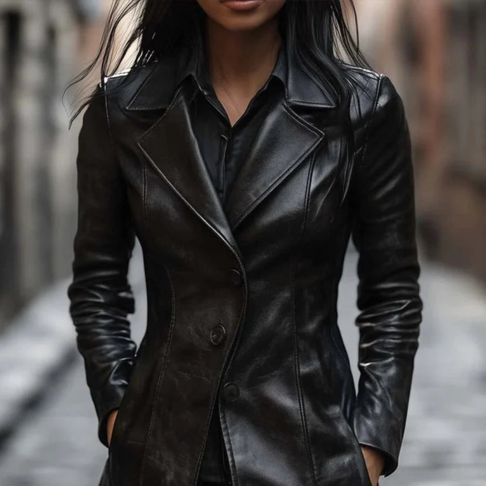 Women's Fitted Leather Jacket - Long Sleeve Stylish