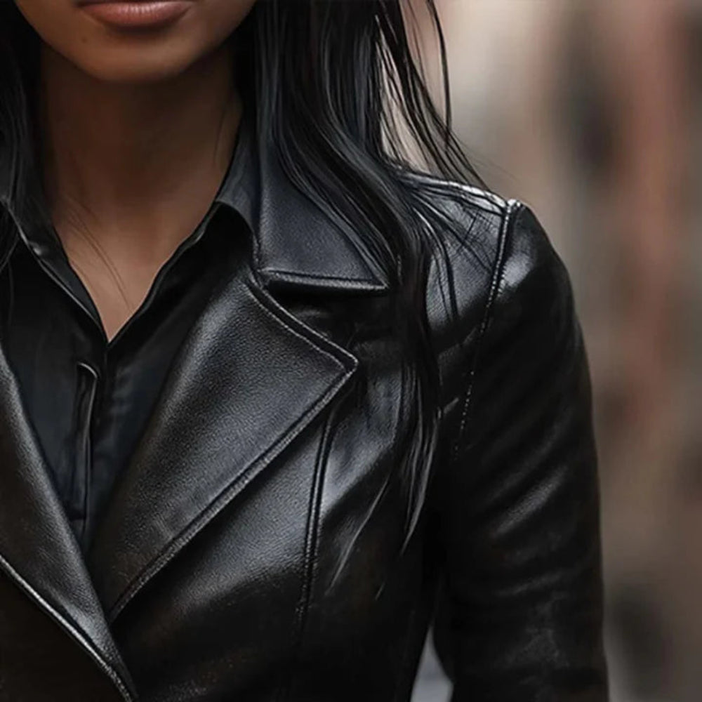 Women's Fitted Leather Jacket - Long Sleeve Stylish