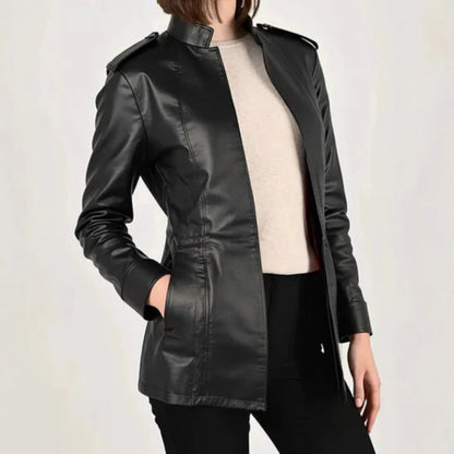 Women's Fitted Leather Jacket - Long Sleeve Stylish