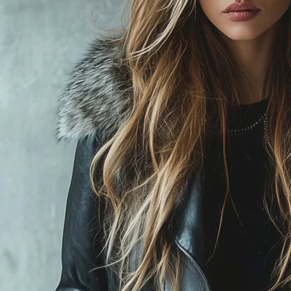 Women's Fitted Leather Jacket - Long Sleeve Stylish