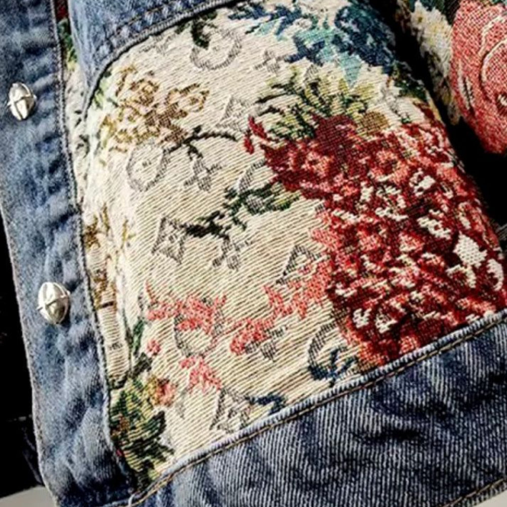 Women's Floral Denim Jacket Casual Cotton Outerwear