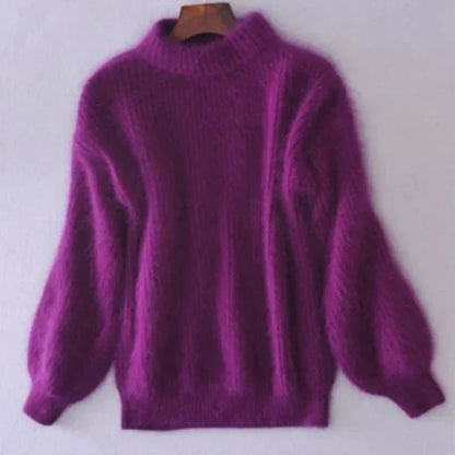 Women's Fluffy Turtleneck Sweater - Oversized Knit Pullover