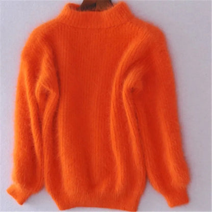 Women's Fluffy Turtleneck Sweater - Oversized Knit Pullover