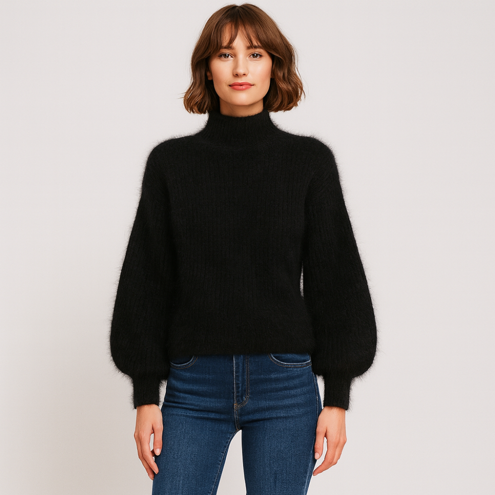 Women's Fluffy Turtleneck Sweater - Oversized Knit Pullover