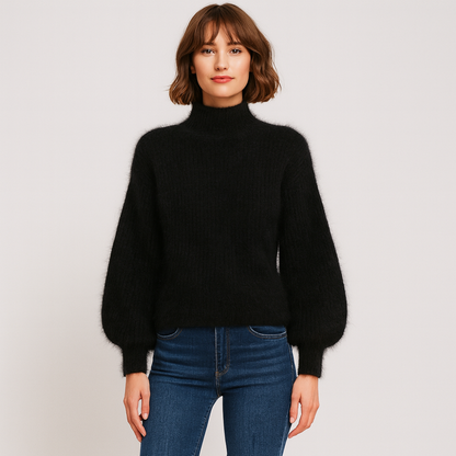Women's Fluffy Turtleneck Sweater - Oversized Knit Pullover