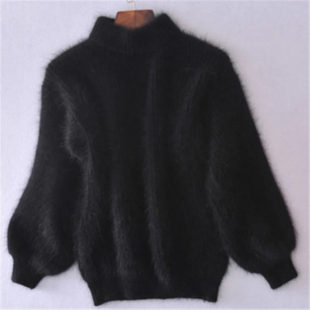 Women's Fluffy Turtleneck Sweater - Oversized Knit Pullover