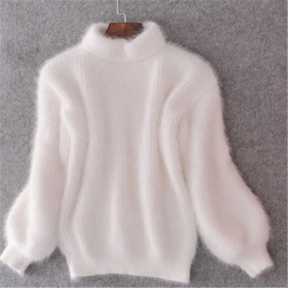 Women's Fluffy Turtleneck Sweater - Oversized Knit Pullover