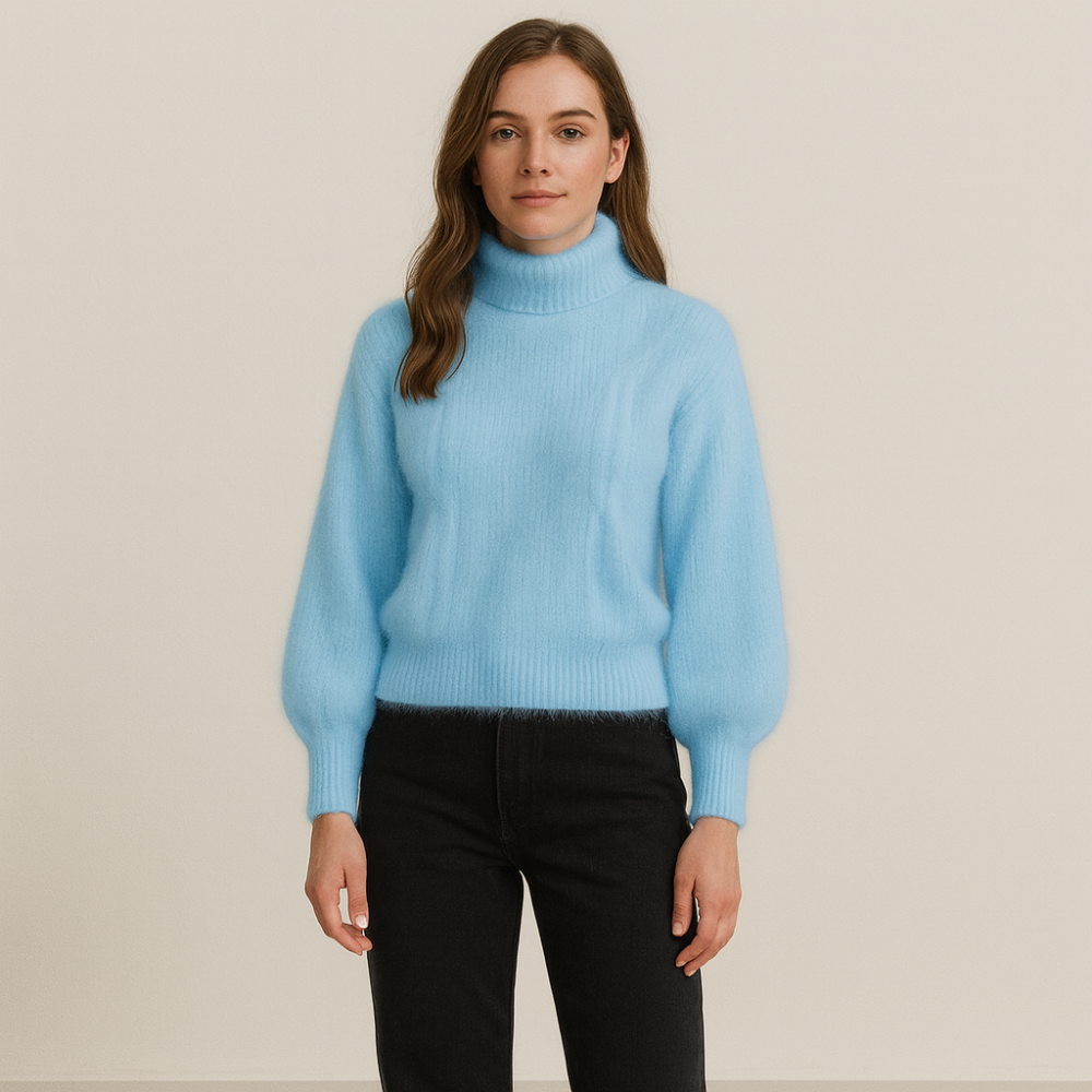 Women's Fluffy Turtleneck Sweater - Oversized Knit Pullover