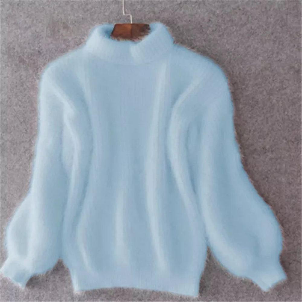 Women's Fluffy Turtleneck Sweater - Oversized Knit Pullover