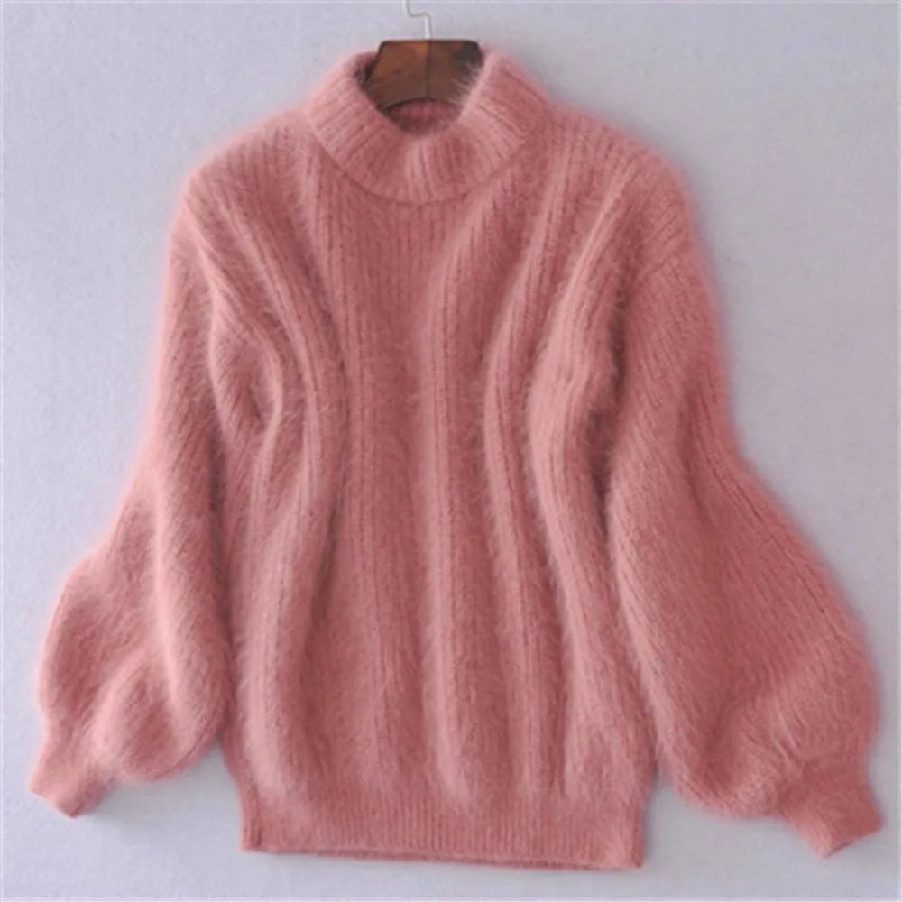 Women's Fluffy Turtleneck Sweater - Oversized Knit Pullover