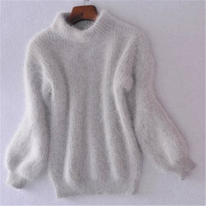 Women's Fluffy Turtleneck Sweater - Oversized Knit Pullover