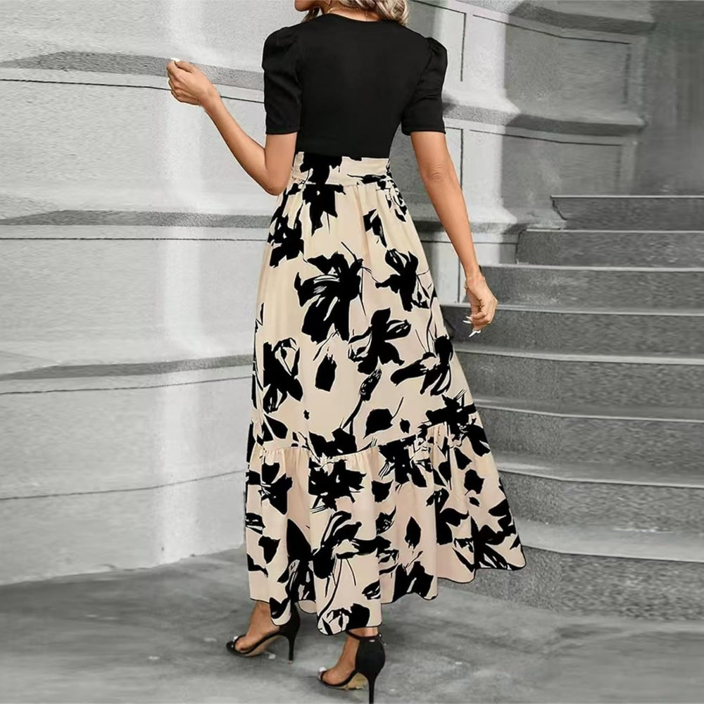 Women's Formal High Waisted Floral Dress Set - Short Sleeve